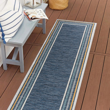 Pollux Classic Coastal Mitred Stripe Reversible Machine-Washable Indoor/Outdoor Area Rug